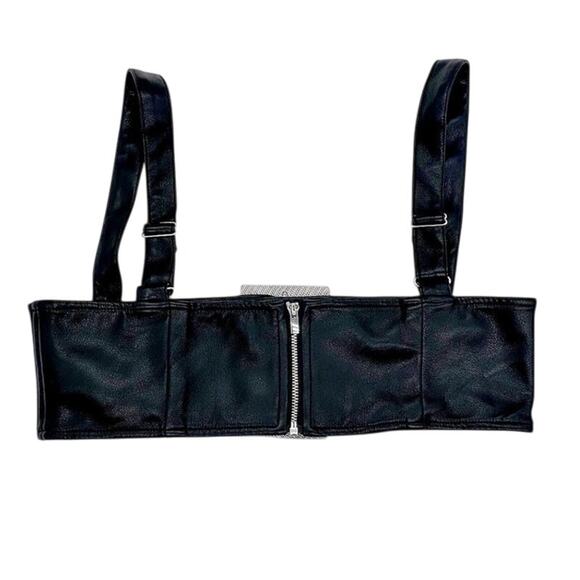 NWT WeWoreWhat Cropped Faux Leather Buckle Bandeau Top Silver Buckle XXL Black - Picture 6 of 15